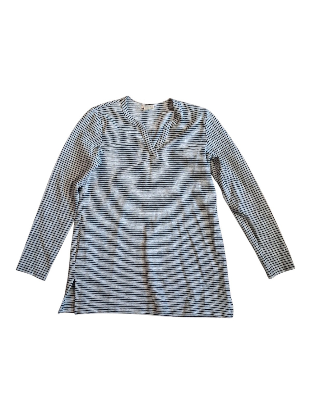 Duluth Trading Co Striped V-Neck Long Sleeve Tunic - Black & Grey
